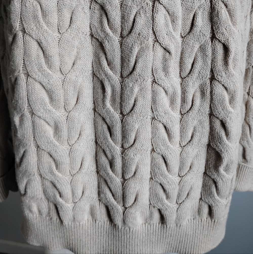 Talbots Cotton Wool Blend Cable Knit Sweater Natural Tan Silver Buttons - Picture 5 of 15